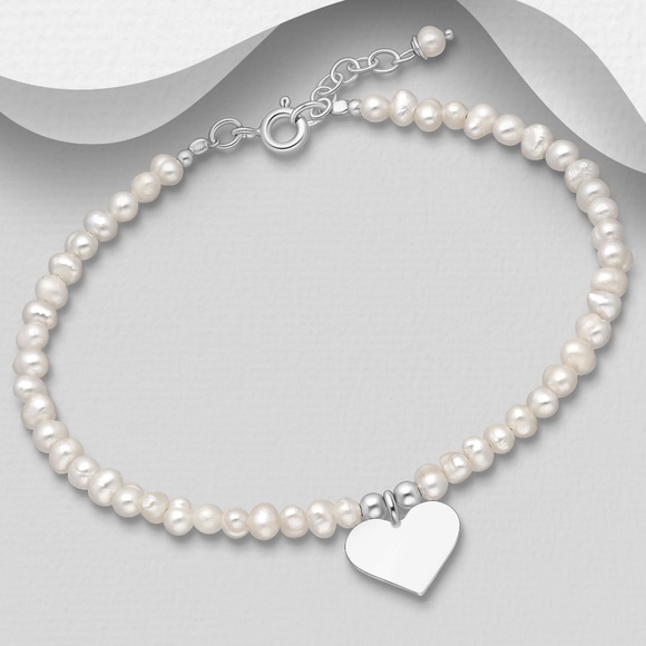 Jewelry - New 925 Sterling Silver Heart Bracelet Beaded with Freshwater Pearls 7"-8" long